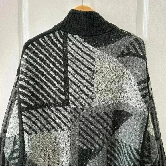 Prana Celandine Cardigan Wrap Sweater Wool Knit Grey Black Print Size Medium - Picture 9 of 16